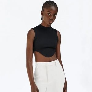 NWT Zara Black Open Back Sleeveless Ribbed CropTop Size Small